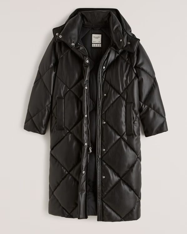 Women's A&F Ultra Long Vegan Leather Quilted Puffer | Women's Coats & Jackets | Abercrombie.com | Abercrombie & Fitch (US)