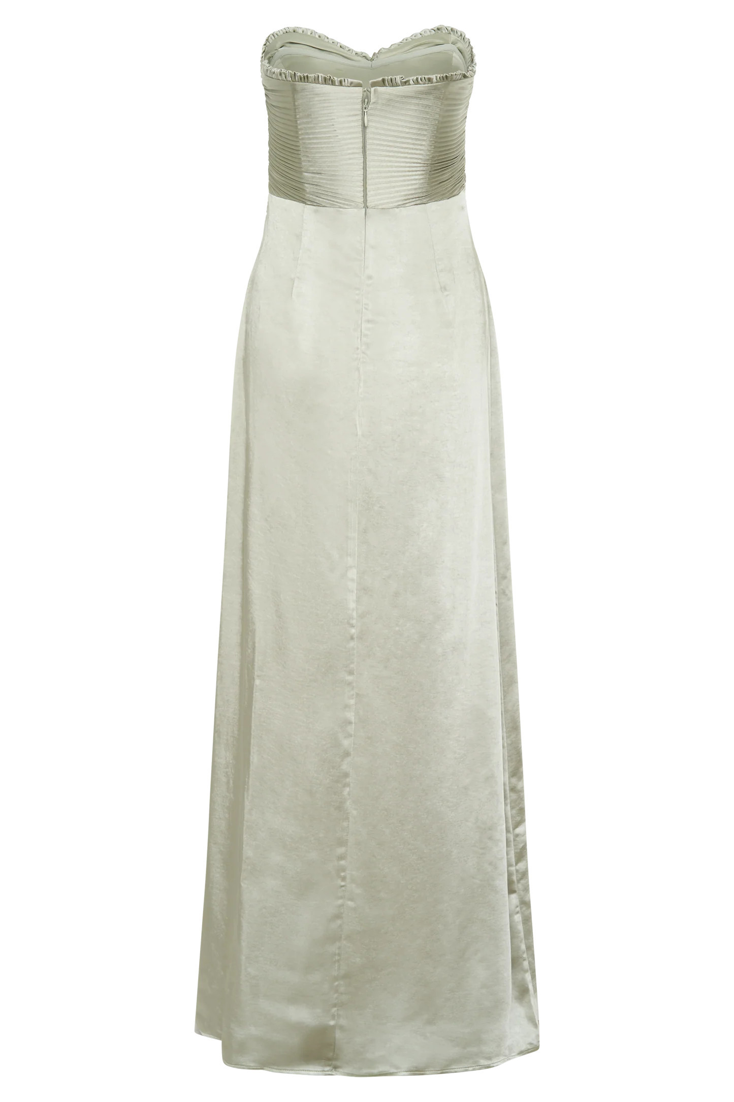 Larissa Satin Maxi Dress With Ruched Petals - Sage | Meshki UK