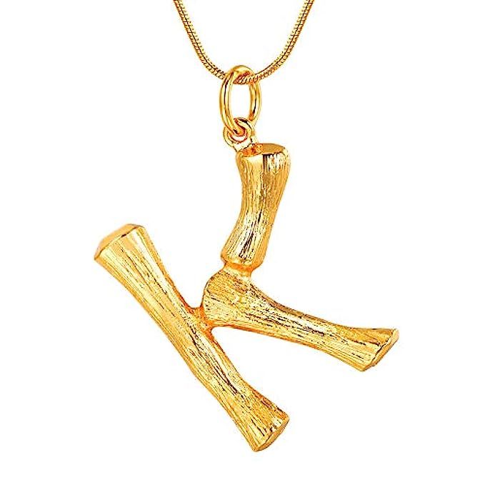 FOCALOOK DIY 26 Letter Charm Bamboo Pendant Women 18K Gold/Platinum Plated Snake Chain Initial Neckl | Amazon (US)
