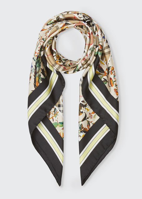Burberry Check Floral Square Silk Scarf | Bergdorf Goodman
