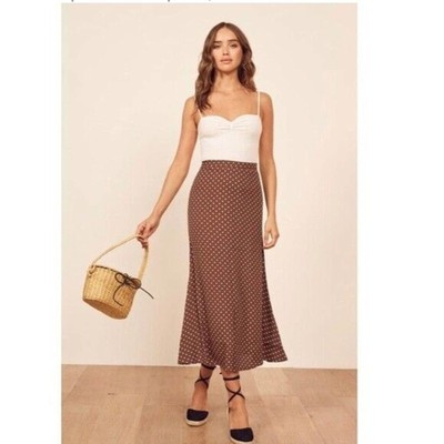 Reformation Bea Brown Polka Dot Skirt | eBay US