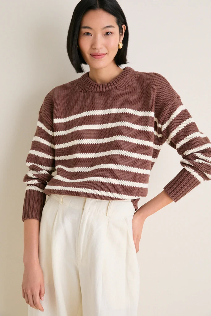 Mocha and Ivory Stripe Cotton Cliff Crewneck | Tuckernuck (US)