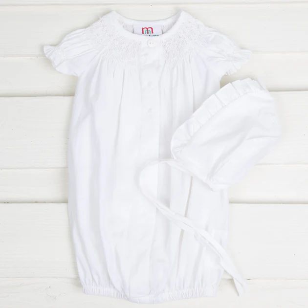 White Geometric Smocked Baby Gown | Classic Whimsy