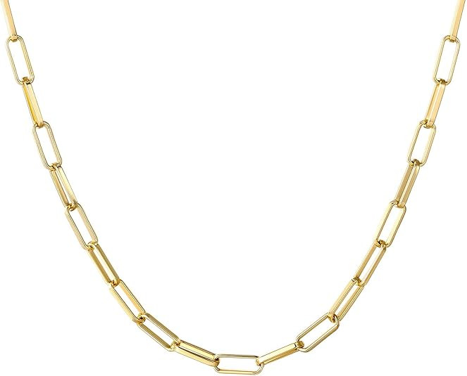 14K Gold Plated Dainty Paperclip Link Chain Necklace for Women Girls | Amazon (US)