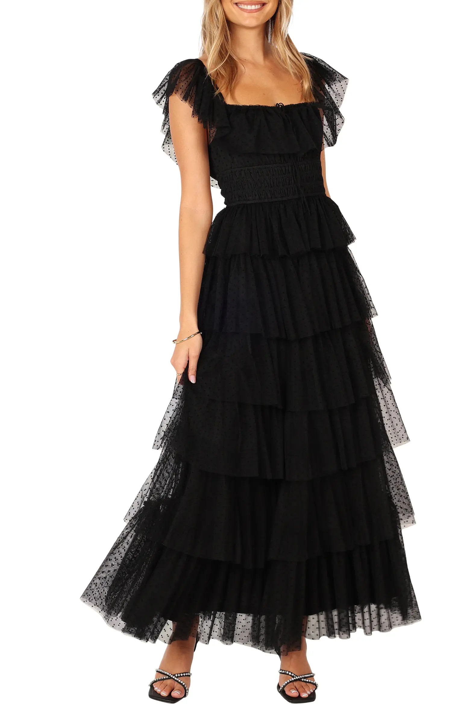 Belle Swiss Dot Tulle Tiered Maxi Dress | Nordstrom