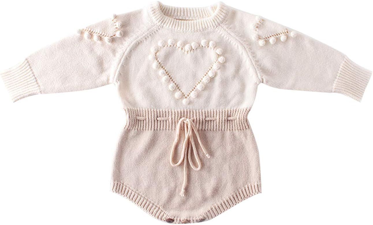 Amazon.com: bebeshopdelageyhu Newborn Baby Girl Sweater Romper Ruffle Sleeve Cotton Knitted Bodys... | Amazon (US)