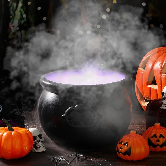 Wettarn Halloween Mist Maker Fogger 8" Witch Cauldron Kettle with Handle 12 LED Lights Fog Machin... | Amazon (US)
