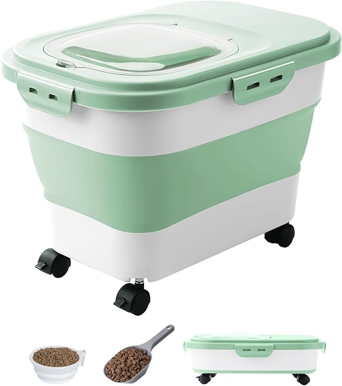 20-23 Lbs Dog Food Storage Container - Collapsible Dog Food Container with Attachable Casters and... | Amazon (US)