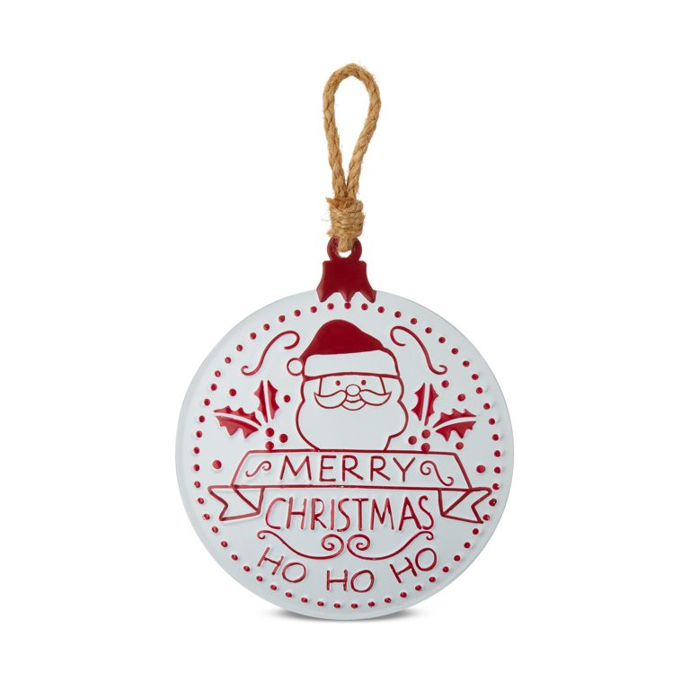 Santa Claus Round Disc Christmas Ornament, White and Red, 7 in, by Holiday Time | Walmart (US)