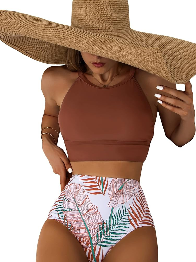 MakeMeChic Women's High Waisted Bikini Sets Swimsuit 2 Piece Bikini Bathing Suit | Amazon (US)