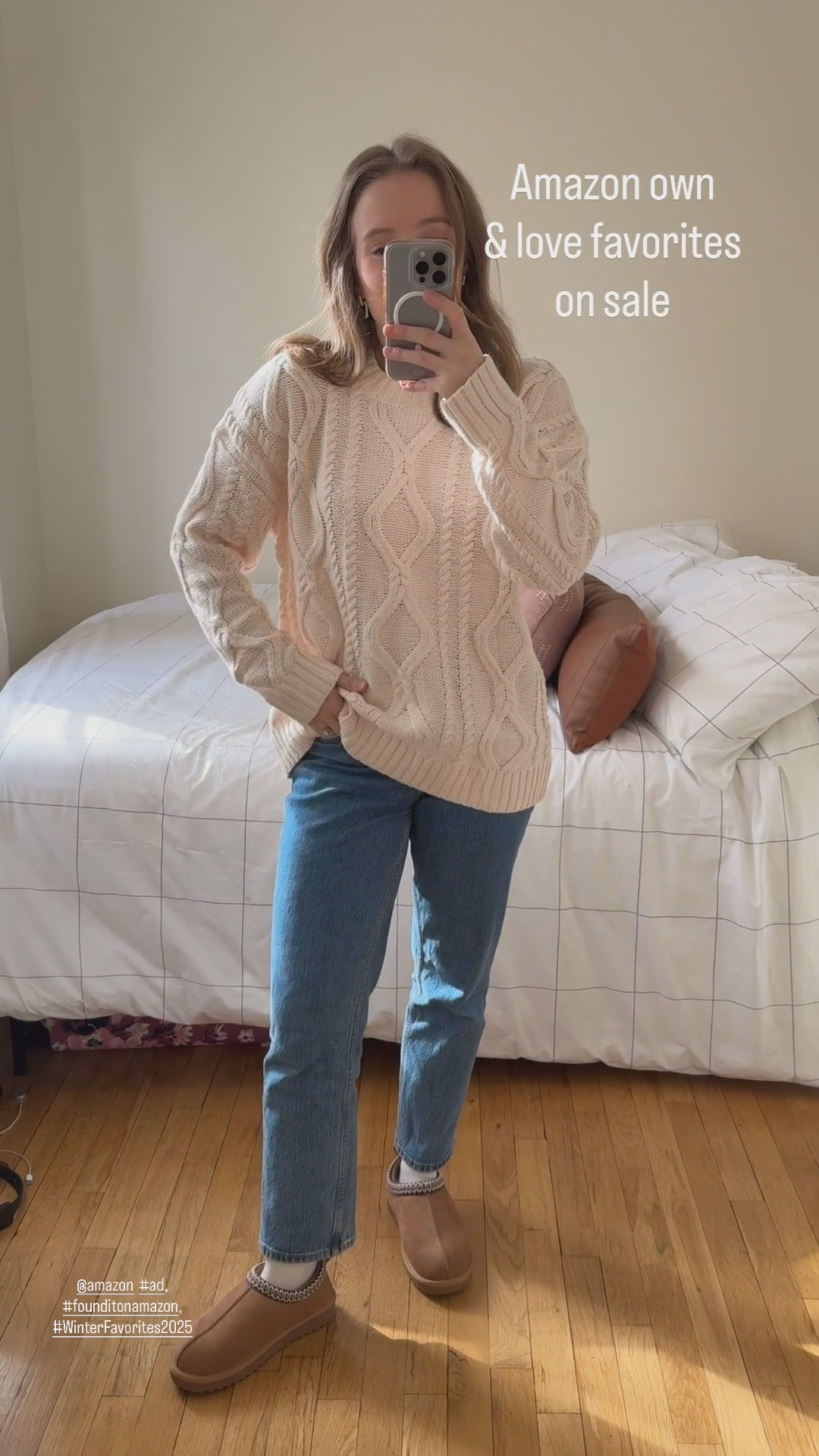 Amazon on sale favorites. Cotton blend cable knit sweater. Wearing small (sized up 1) @amazon  #ad #founditonamazon #WinterFavorites2025