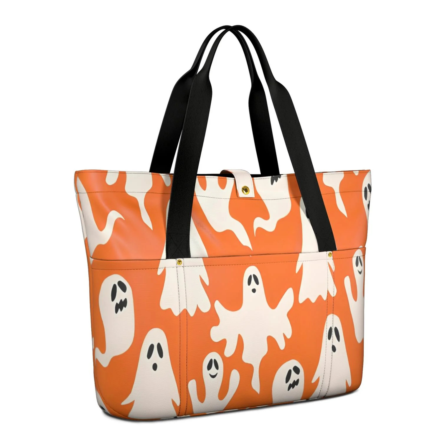 Tote Bag for Women - Orange Halloween Ghosts Shoulder Bag - Large Utility Work Duffle Bag with Zi... | Walmart (US)