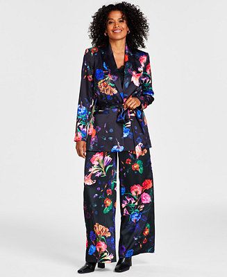 I.N.C. International Concepts Women's Floral-Print Tie-Waist Satin Blazer, Lace-Trimmed Camisole ... | Macy's