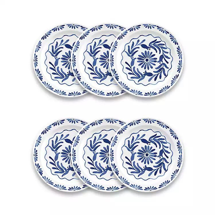 New! Blue Flourish Melamine Salad Plates, Set of 6 | Kirkland's Home