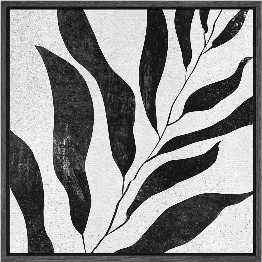 SIGNWIN Framed Canvas Print Wall Art Faded Willow Leaf Silhouette Nature Plants Illustrations Modern Art Tropical Dramatic Dark Black and White for Living Room, Bedroom, Office - 16"x16" Black | Amazon (US)