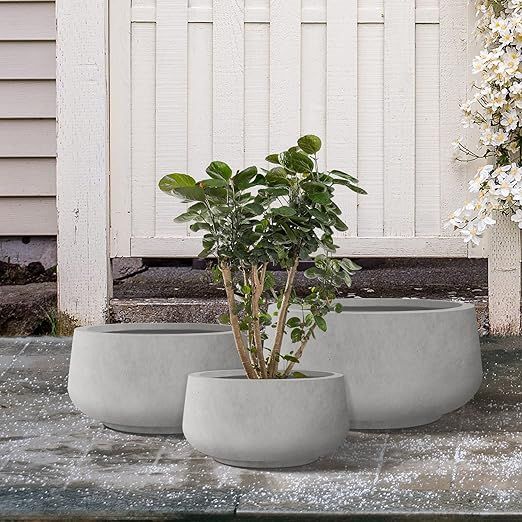 Kante 21.6",16.9",and 12.5" Dia Round Natural Concrete Elegant Planters (Set of 3), Outdoor Indoo... | Amazon (US)