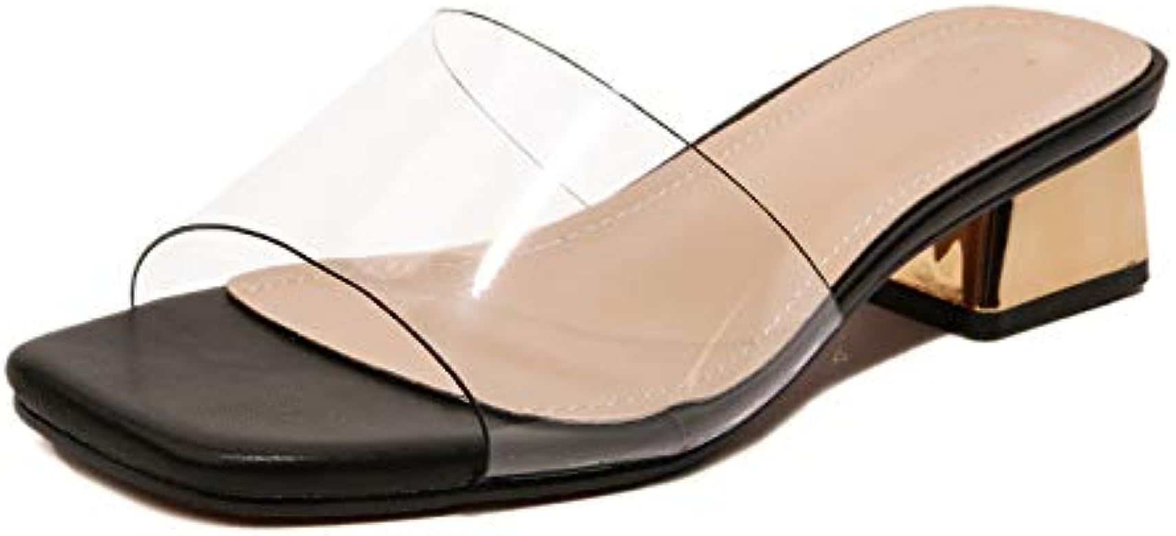 Women's Low Block Heel Clear Dress Sandal Mule Slide | Amazon (US)