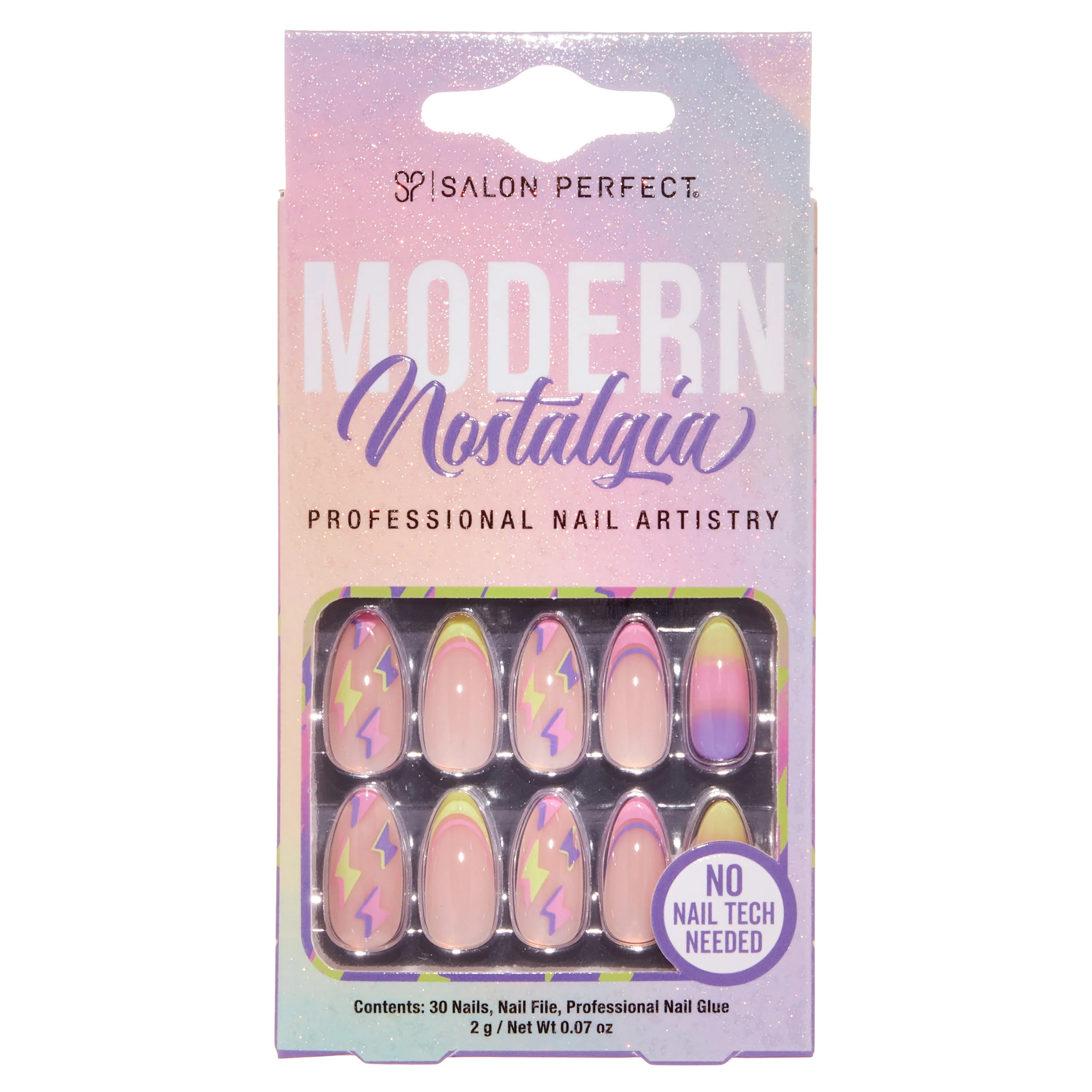 Salon Perfect Artificial Press On Nails, 211 Modern Nostalgia Neon Lightning, Medium Almond Glue ... | Walmart (US)
