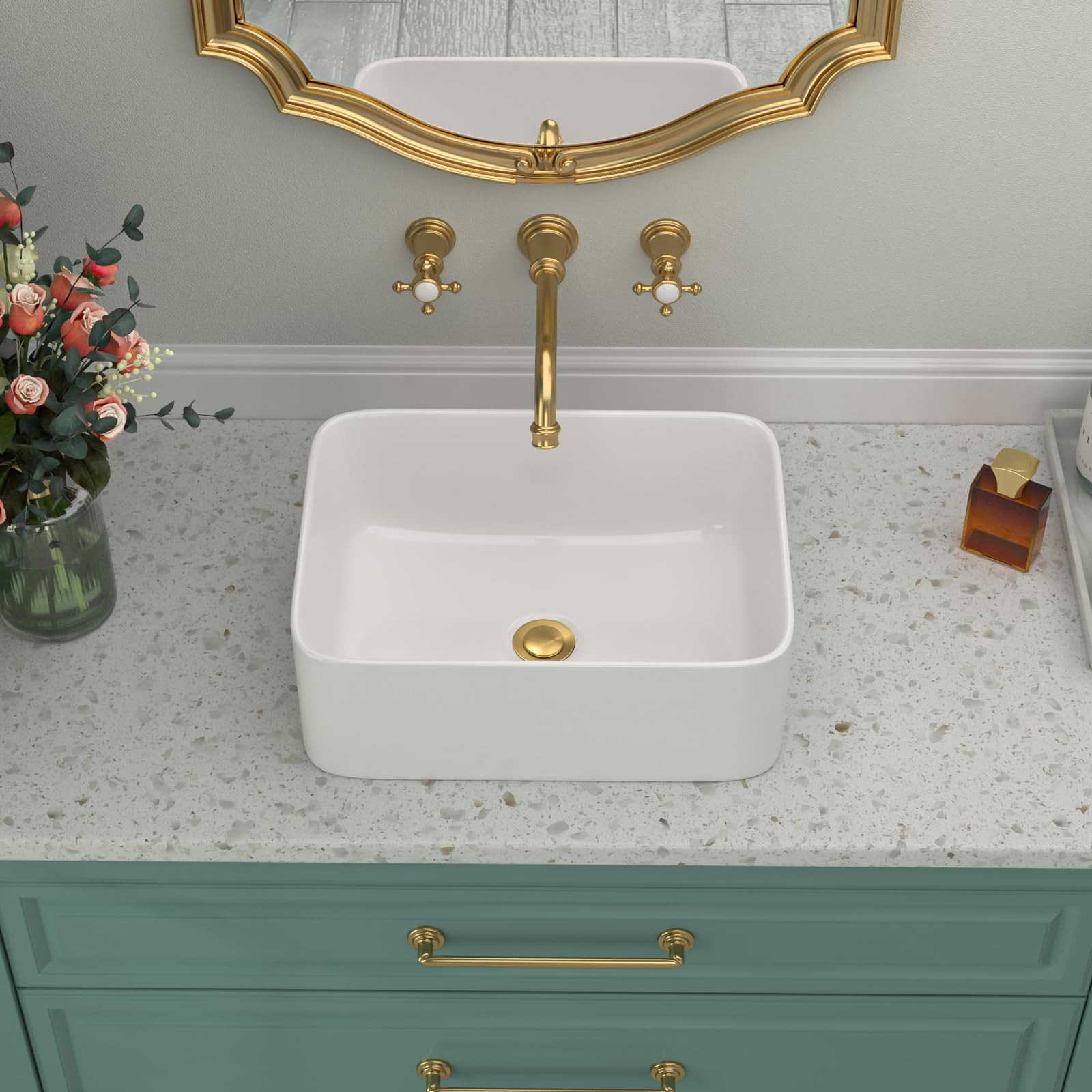 Rectangular Vessel Sink White - 16"x12" Bathroom Sink Ceramic Porcelain Above Counter Modern Art ... | Amazon (US)