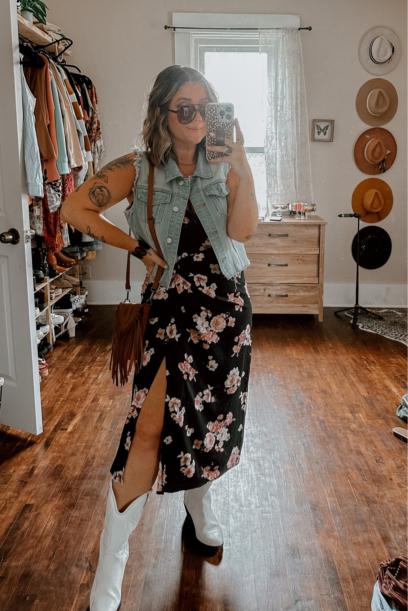 Girls night outfit! Walmart dress slip dress with denim vest and white cowboy boots! Wearing this for girls night tonight while I’m feeling a little bloated to feel comfy and cute!

#LTKstyletip #LTKSeasonal #LTKFind
