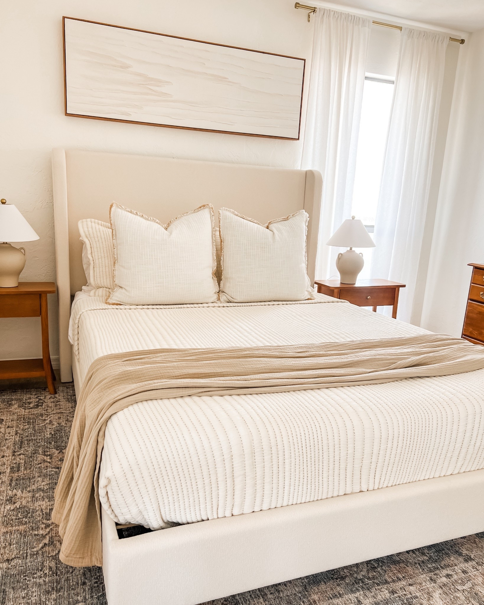 Cozy neutral bedroom styling

Wall art and nightstands are from Homegoods

#LTKHome