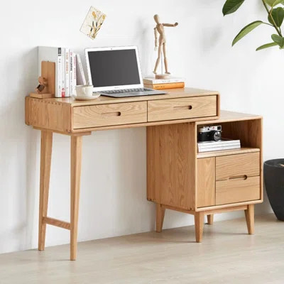 Modern solid wood desk and bookcase integrated desk | Wayfair North America