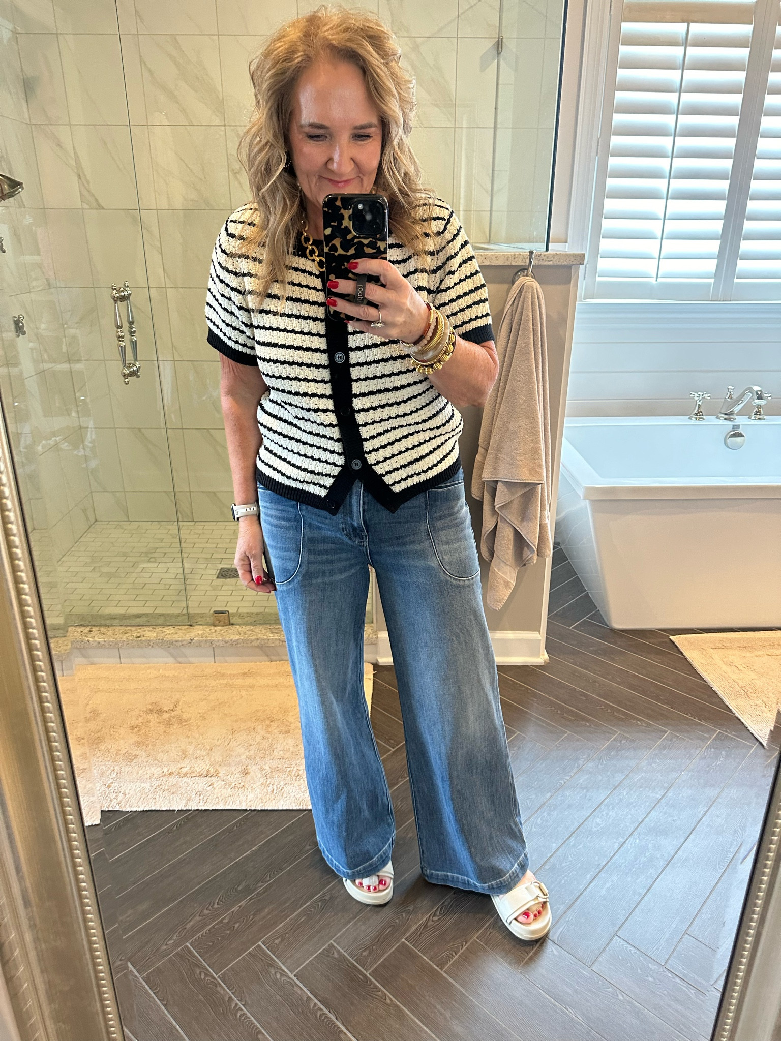 Outfit of the day! Working from home then heading out for a few events and final wedding dress fitting! 

Sweeter size large. Def size up 
Jeans depending on how you want to wear them. I’m in a 30. Reg size. If you want fitted, size down. 

Allie+ Bess sale code NANETTE30 until 9/3. Then code NANETTE20
Jeans Outfits short sleeve sweater  

#LTKOver40 #LTKMidsize #LTKFindsUnder100