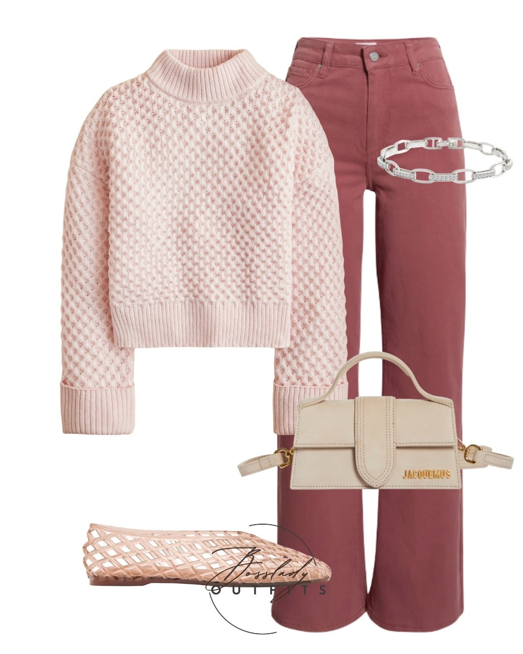 Ready for Pink Monochromatic Magic! 🌸
Transitioning into warmer weather has never looked so chic! I am completely obsessed with this tonal pink ensemble. A cozy blush textured knit sweater paired with dusty rose wide-leg denim gives off the perfect effortless, feminine vibe. It is accessorized with trendy woven flats, a classic cream Jacquemus-style mini bag, and a sleek silver chain bracelet to tie it all together. If you are searching for the ultimate spring outfit 2026, this stunning monochromatic moment is definitely it! 💕✨ 

#LTKstyletip #LTKbag #LTKshoes