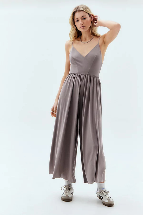 Urban Outfitters UO Molly Cupro Culotte Jumpsuit in Brown at Urban Outfitters | Urban Outfitters (US and RoW)