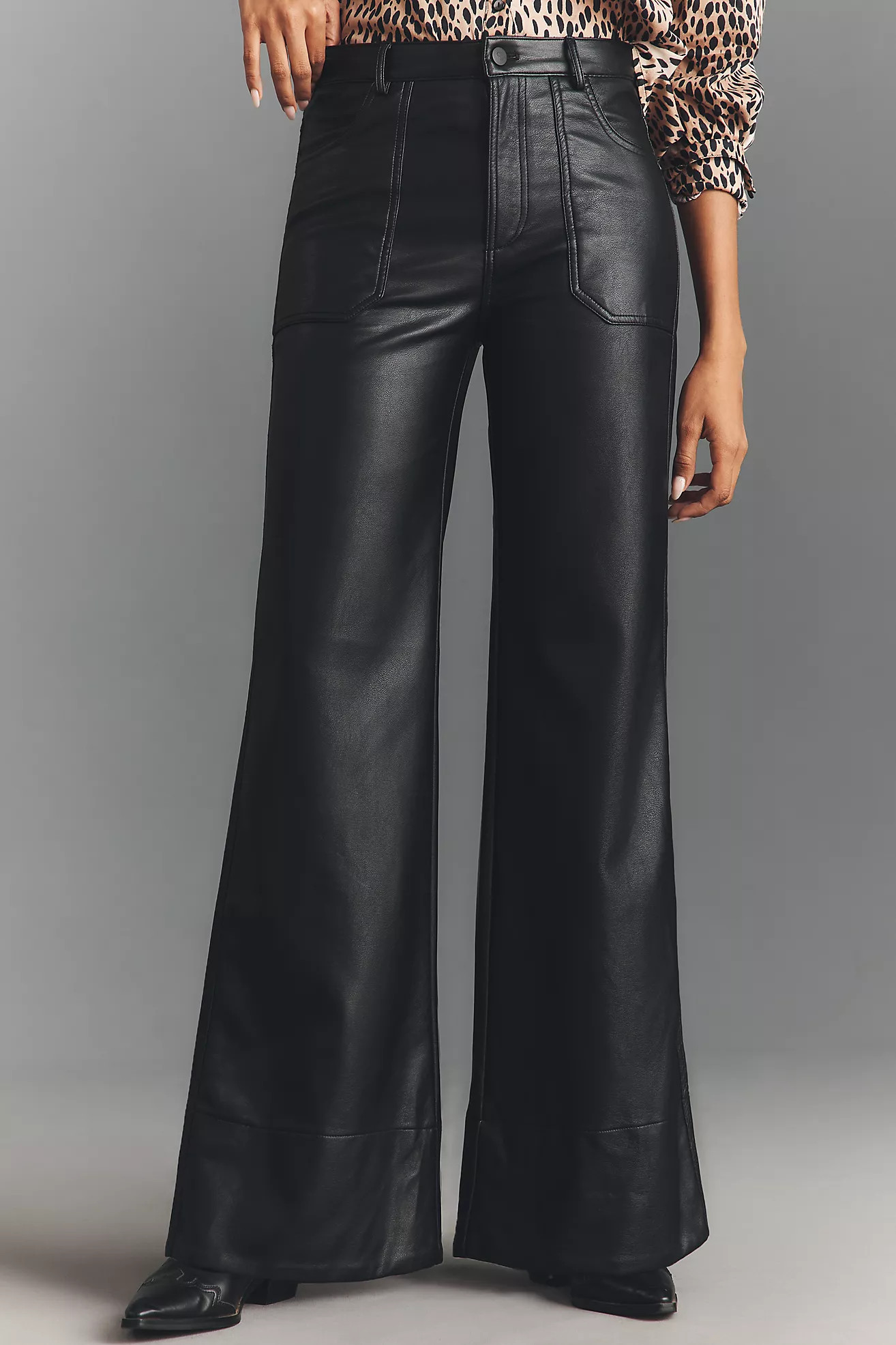 The Rylan Faux-Leather Relaxed High-Rise Flare Pants by Pilcro | Anthropologie (US)