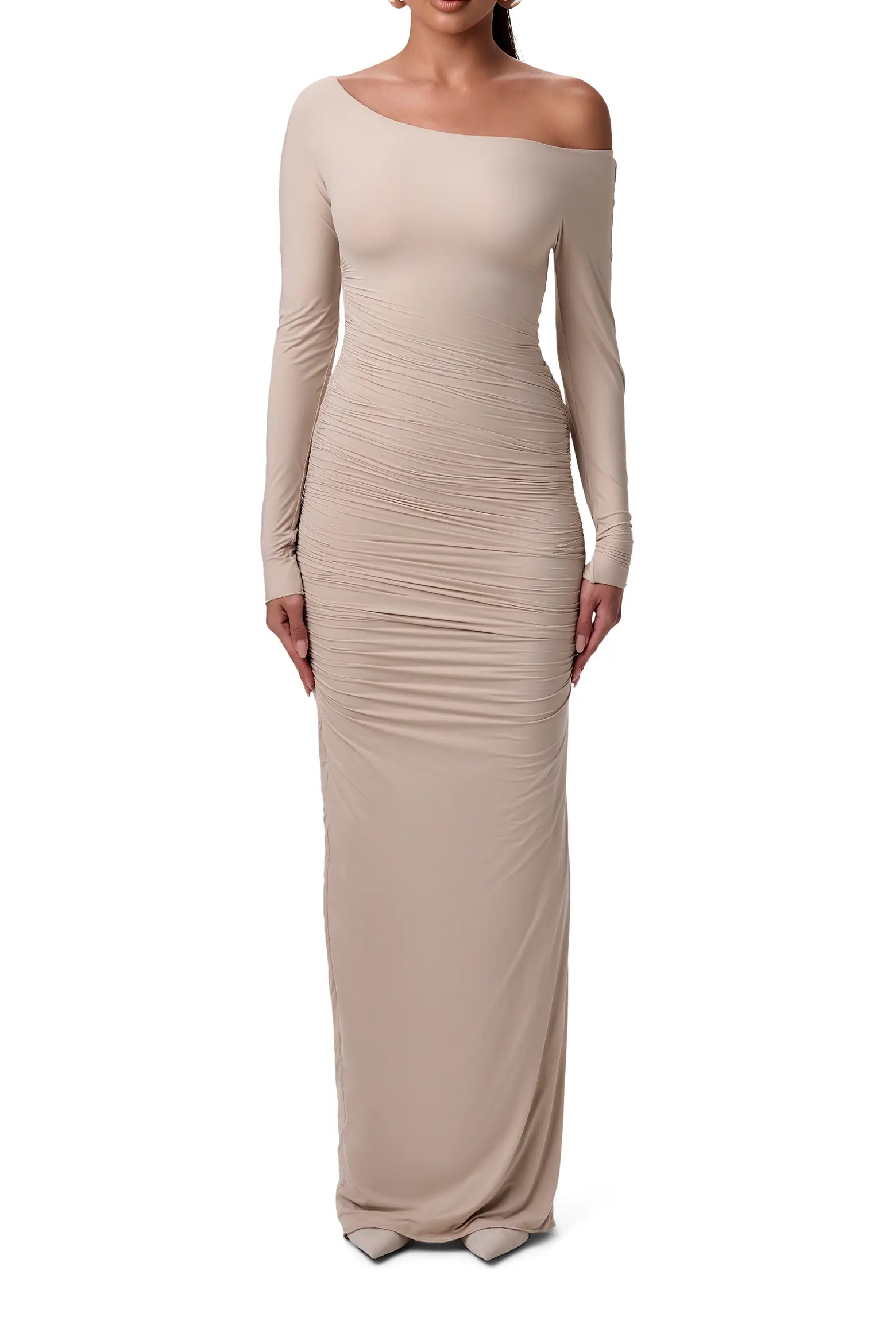 Naked Wardrobe Ruched Off the Shoulder Long Sleeve Maxi Dress (Women) | Nordstrom | Nordstrom