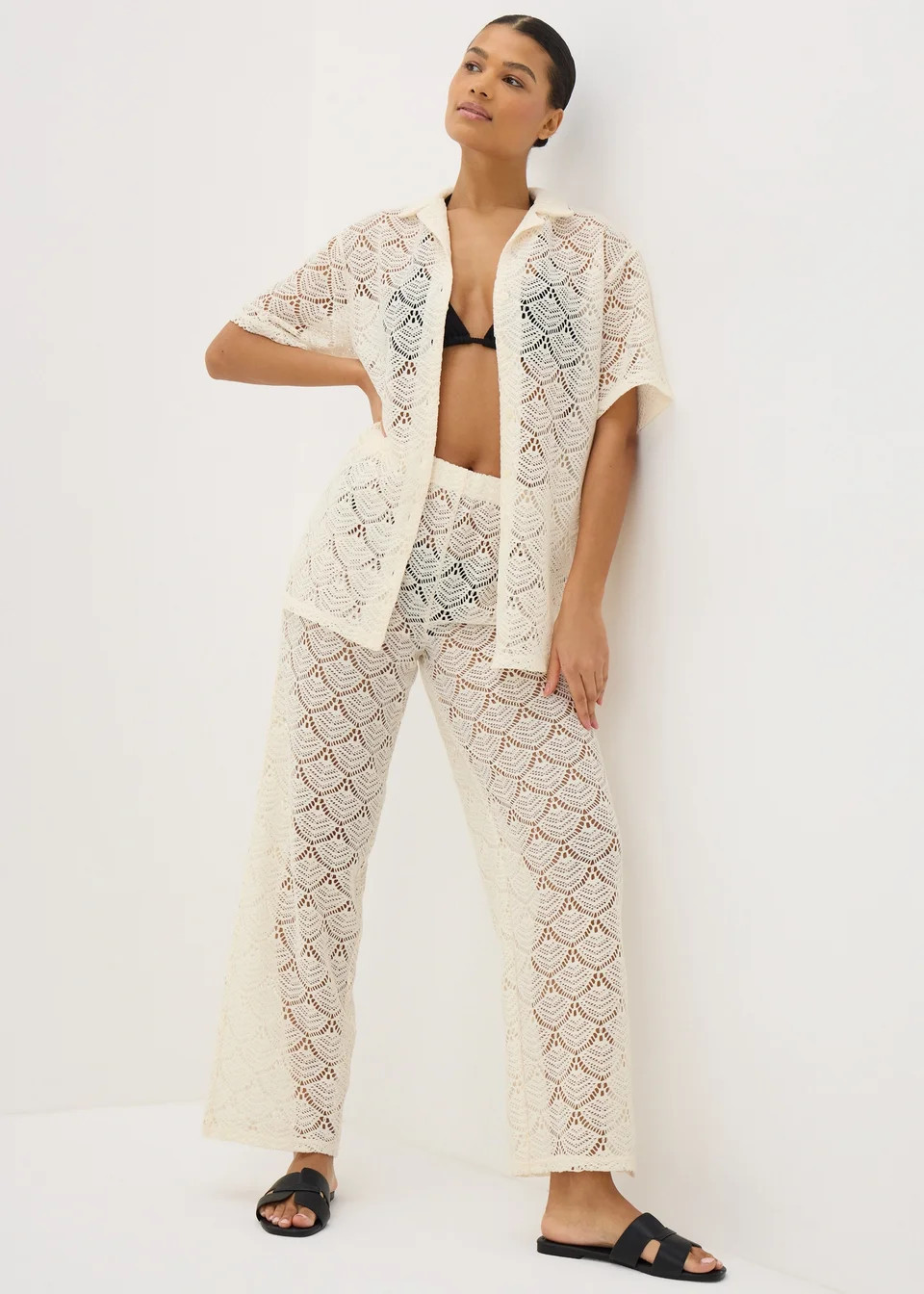 Cream Crochet Shirt Top | Matalan (UK)