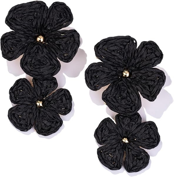Boho Raffia Flower Drop Earrings Statement Summer Beach Vacation Jewelry | Amazon (US)