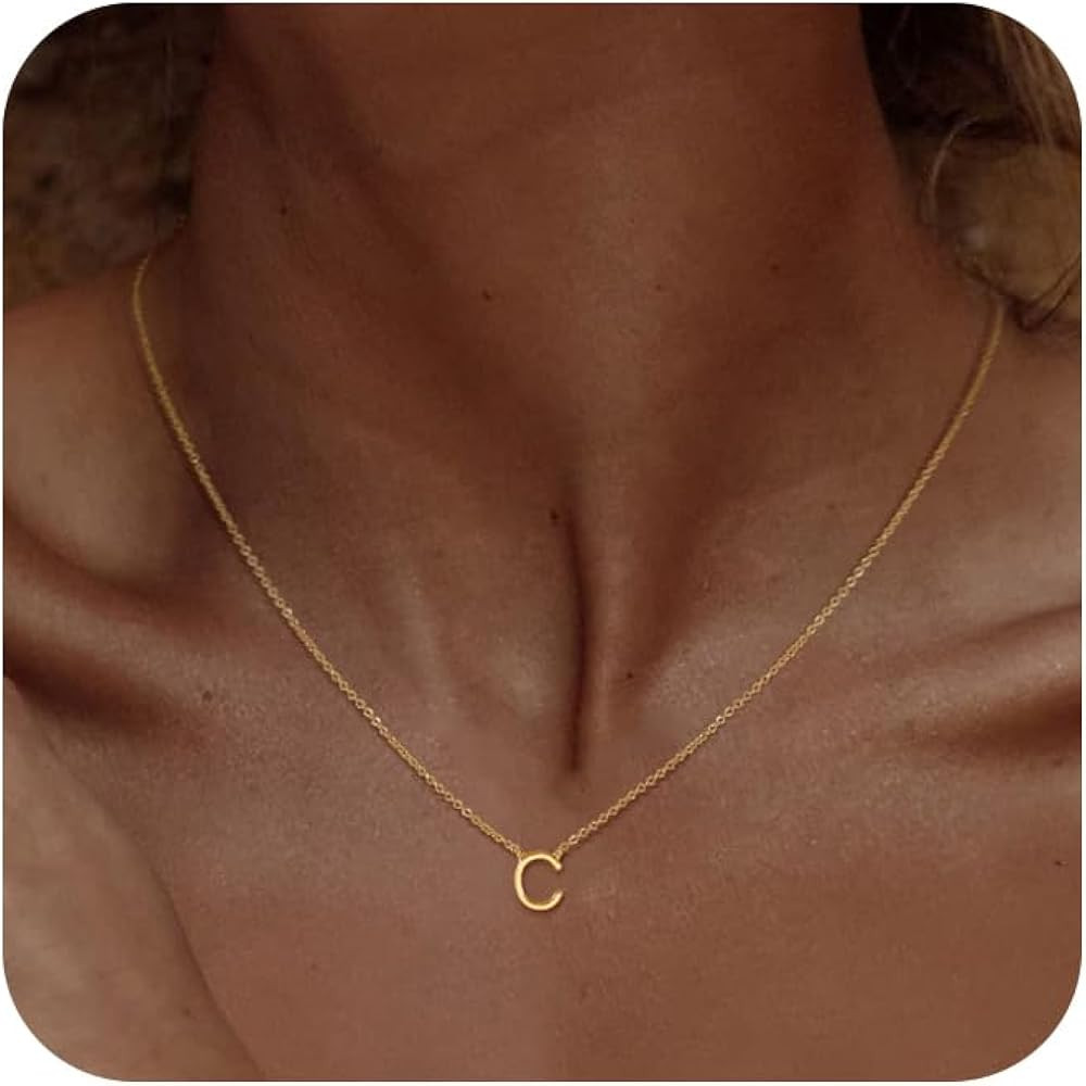 Initial necklace for Women 14k Gold Plated Dainty Letter Necklaces Tiny Cute Initial Pendant Chok... | Amazon (US)