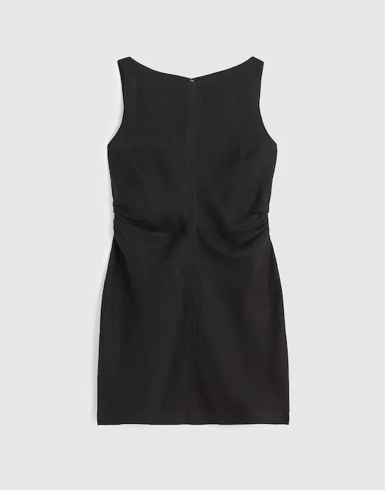 Boatneck Shirred Mini Dress in 100% Linen | Madewell