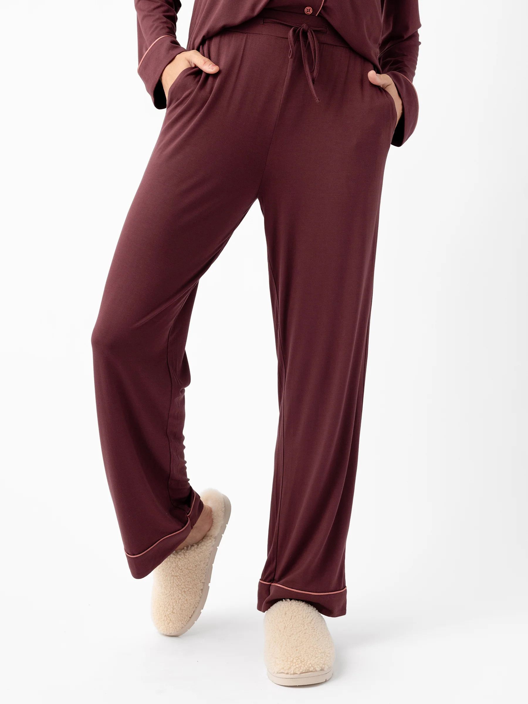 Women's Bamboo Viscose Stretch-Knit Pajama Pants in Burgundy (Size: Large) - Cozy Earth | Cozy Earth