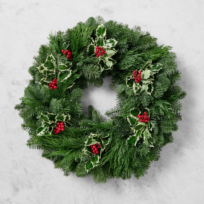 Variegated Holly &amp; Holiday Greenery Live Wreath &amp; Garland | Williams-Sonoma