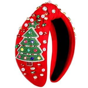NVENF Christmas Headband for Women Beaded Xmas Tree Headband Jeweled Crystal Pearl Knotted Headba... | Amazon (US)