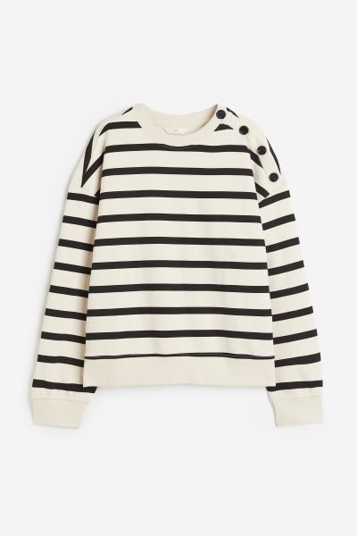 Sweater met knopen - Lichtbeige/gestreept - DAMES | H&M NL | H&M (DE, AT, CH, NL, FI)