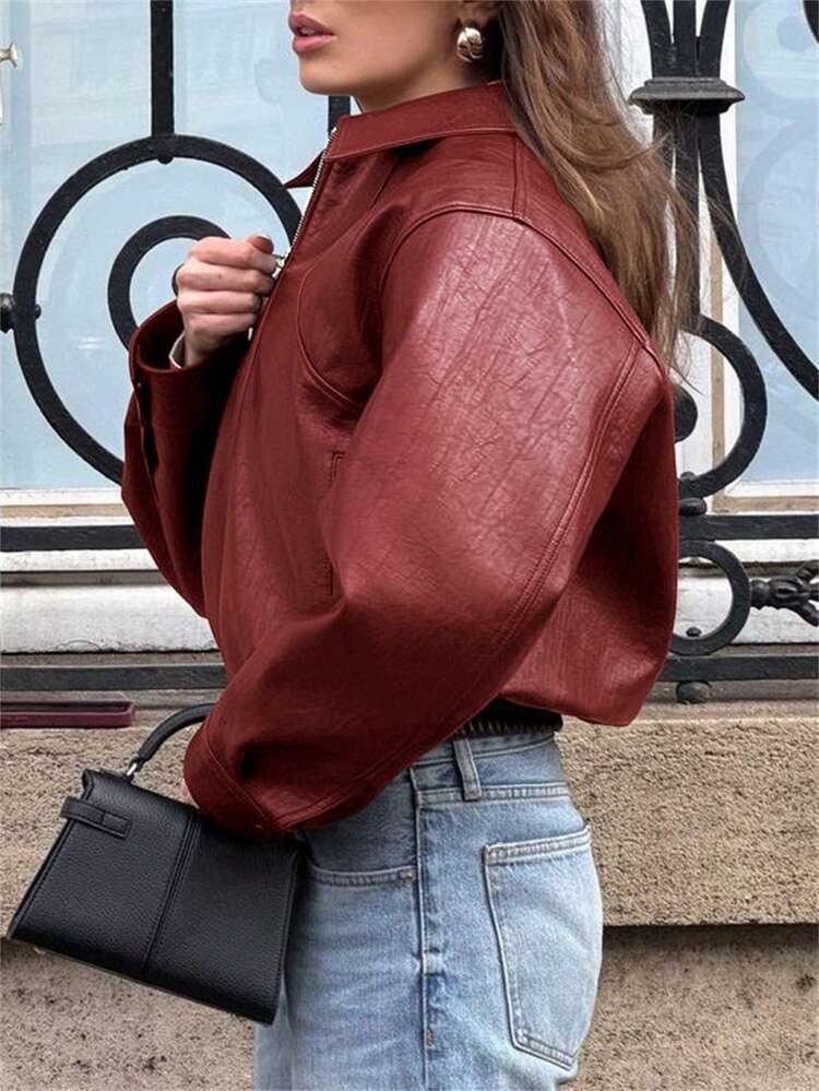 Cropped faux leather jacket | SHEIN