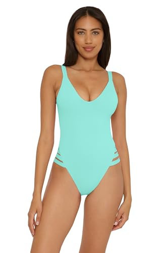 Becca Color Prism - Women's High Leg One Piece Swimsuit, Scoop Neck, Bathing Suits for Women, Sky, Large | Amazon (US)