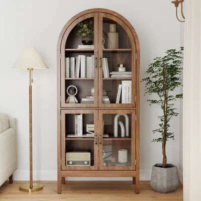 Arched Display Cabinet With Acrylic Glass Doors, Modern 5-tier Storage Bookcase For Living Room, Dining Room | Wayfair North America