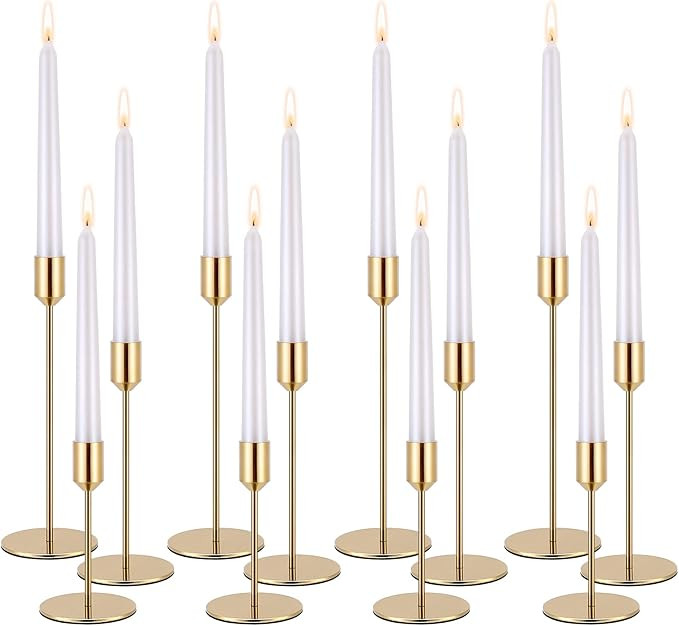 Set of 12 Candle Stick Candle Holder Gold Candlestick Holders Metal Taper Candle Holders for Wedd... | Amazon (US)
