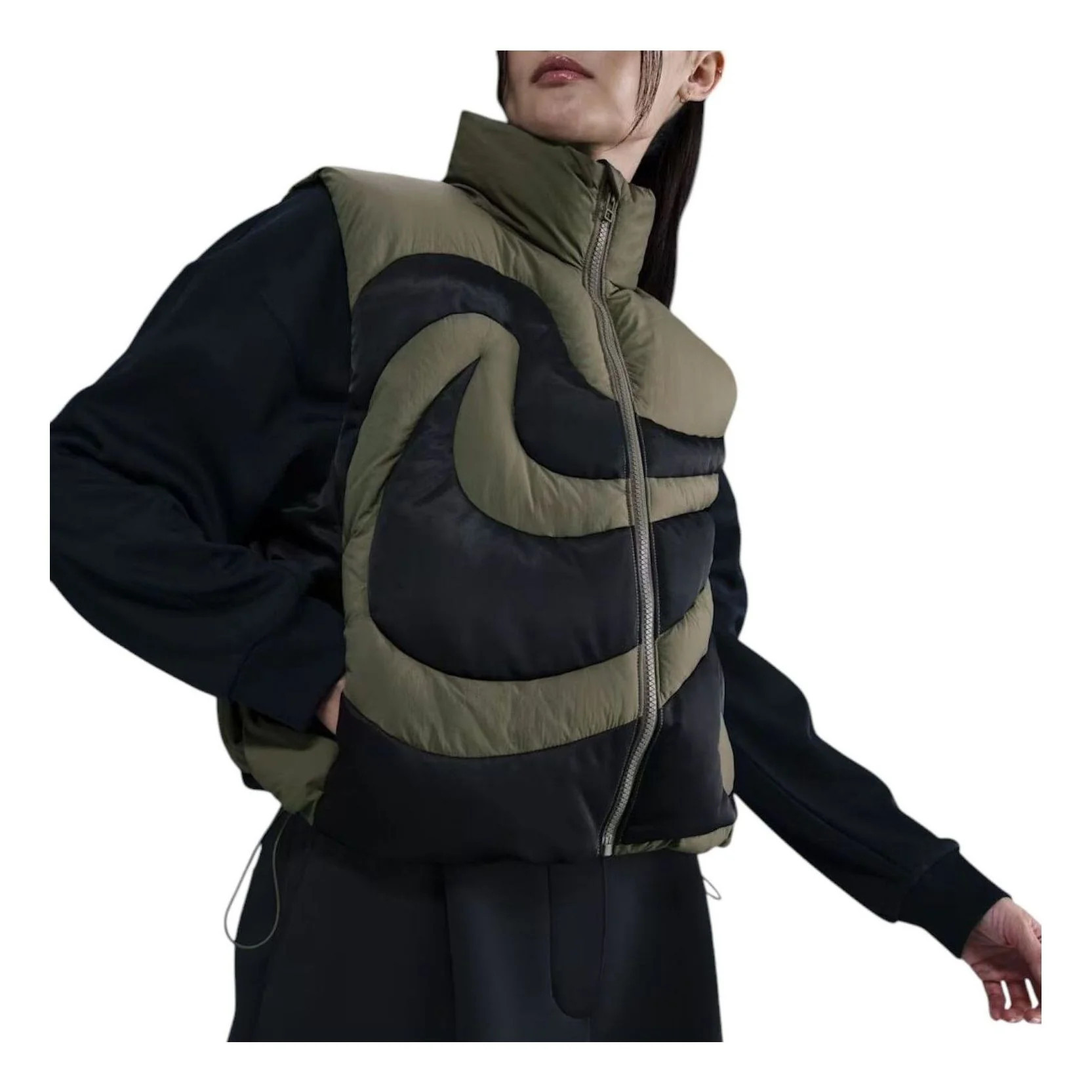 (WMNS) Nike Swoosh Series Oversized Down Vest 'Medium Olive Black' IH3981-222 | KICKS CREW