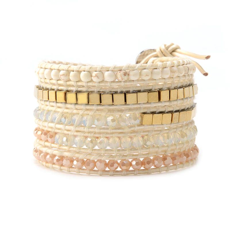 Square Gold Beads with Sunrise Dorado on Ivory | Victoria Emerson