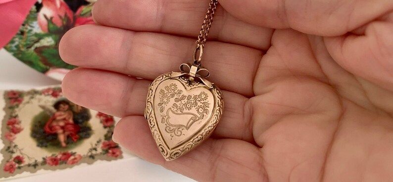 Valentines Gift for Wife/her, Antique 9CT Gold Locket, Victorian-edwardian Bow Top Heart Locket, ... | Etsy (US)