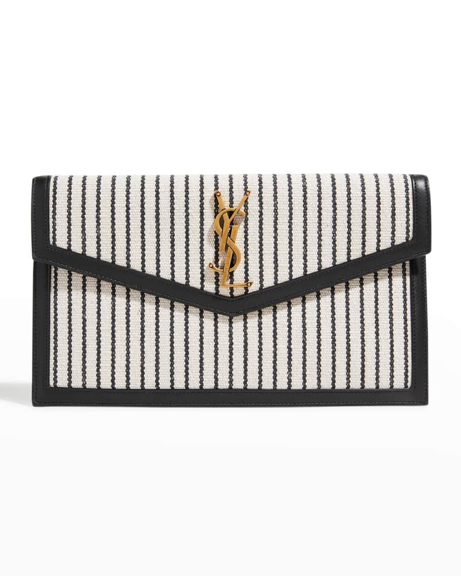 Saint Laurent Uptown Striped Canvas Pouch Clutch Bag | Neiman Marcus