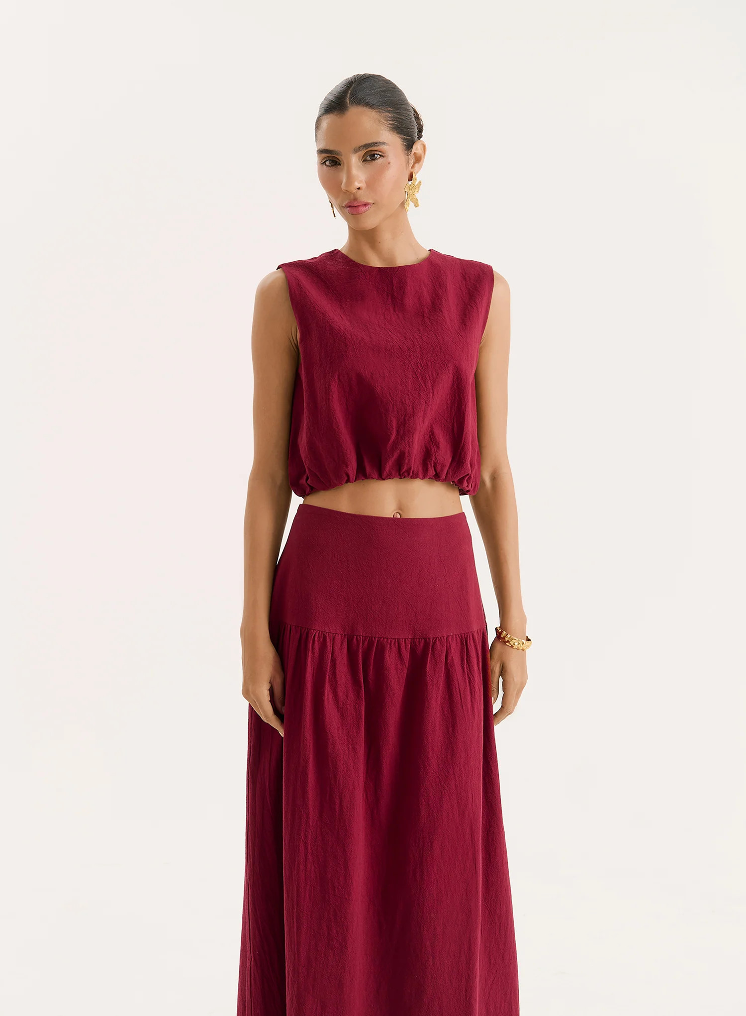 Burgundy Cotton Bubble Hem Top- Selene | 4th & Reckless