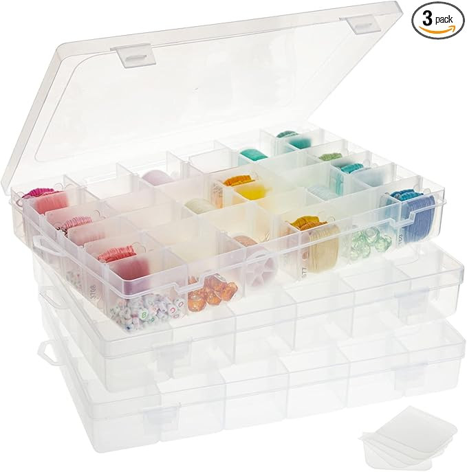 3 Pack Jewelry Organizer Box for Earrings Storage, Clear Plastic with 36 Small Compartment Tray | Amazon (US)