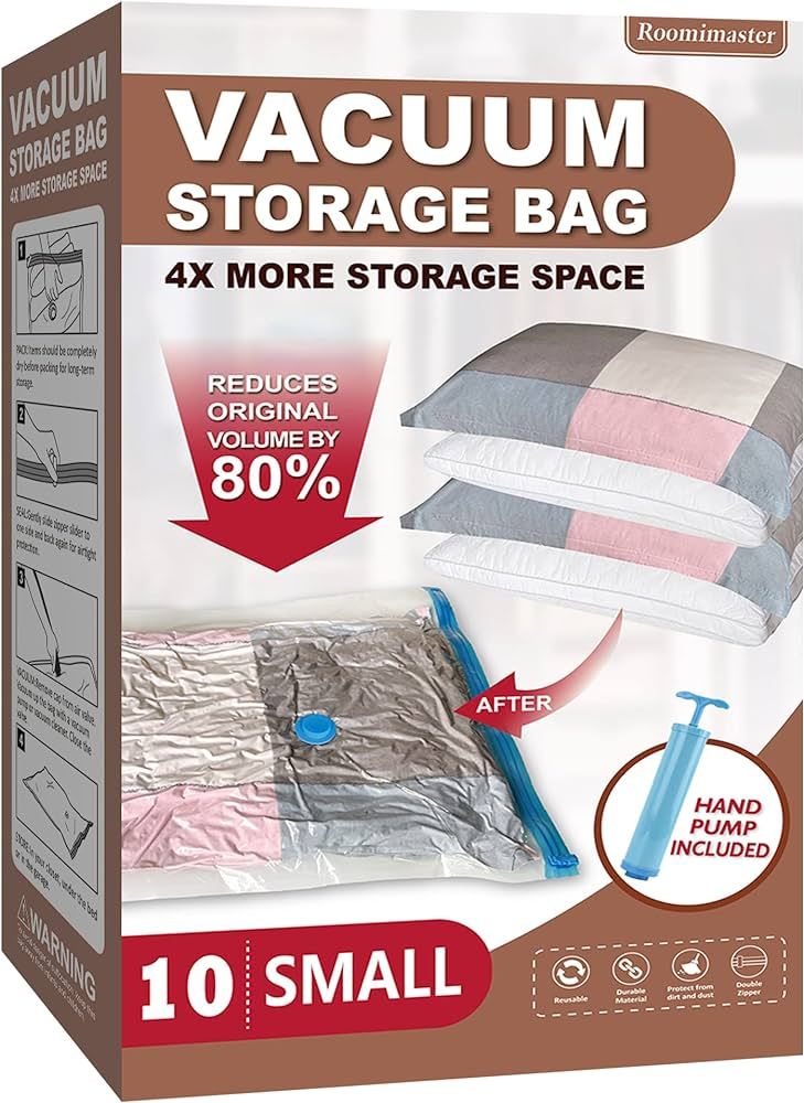 Vacuum Storage Bags, 10 Small Space Saver Bags Vacuum Seal/Sealer Bags with Pump for Clothes, Com... | Amazon (US)